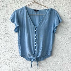 Soft + Sweet Blue Flutter Sleeve Tie Blouse Small